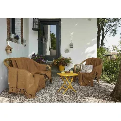 Couvre lit à franges nid d'abeille "Gabin" 240 x 260 cm - Gabin Camel>L'Effet Papillon Discount