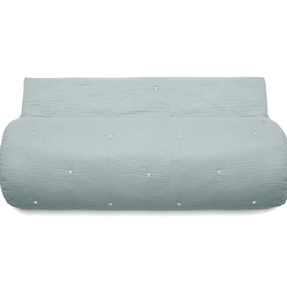 Couvre lit capitonné en mousseline de coton 260x240 cm ANDROS bleu lichen>Linnea Outlet