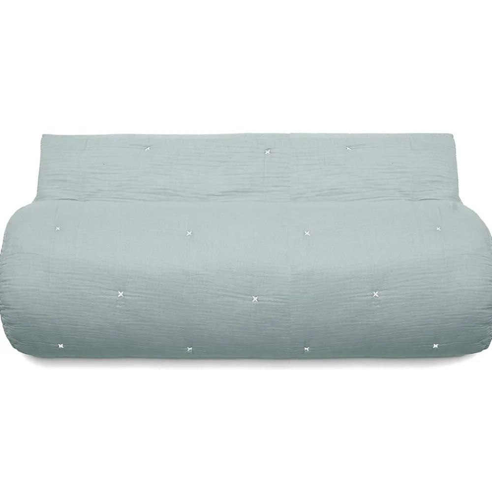 Couvre lit capitonné en mousseline de coton 180x240 cm ANDROS bleu lichen>Linnea Clearance