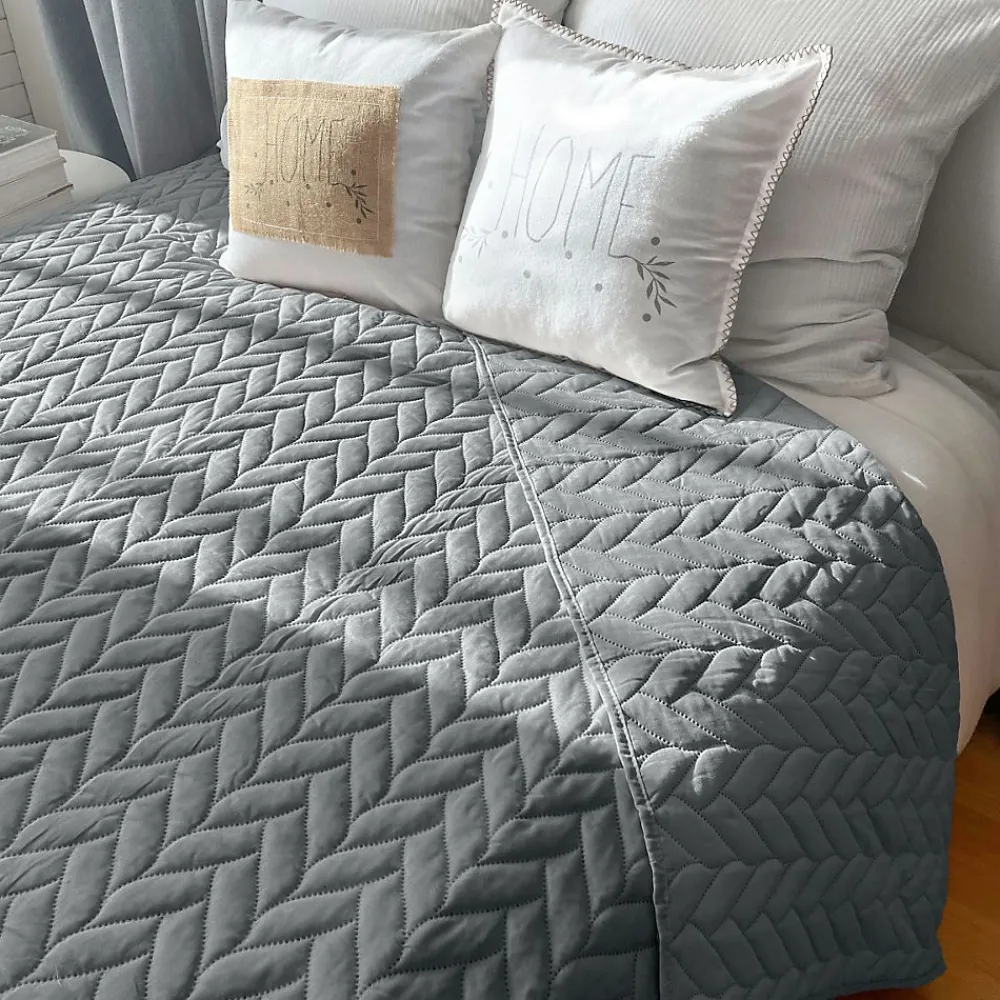 Home Maison Couvre lit en microfibre dessin par ultrason (240x220 cm - Gris clair)* Boutis, Couvre-Lit, Édredon