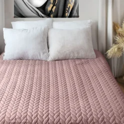 Couvre lit en microfibre dessin par ultrason (240x220 cm - Rose poudré)><noscript><img width=