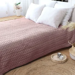Couvre lit en microfibre dessin par ultrason (240x220 cm - Rose poudré)><noscript><img width=