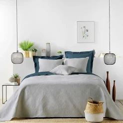 Couvre lit 2p mat.+2 hc 60x60 220 x 240 cm microfibre unie romane Gris>Douceur D'Intérieur