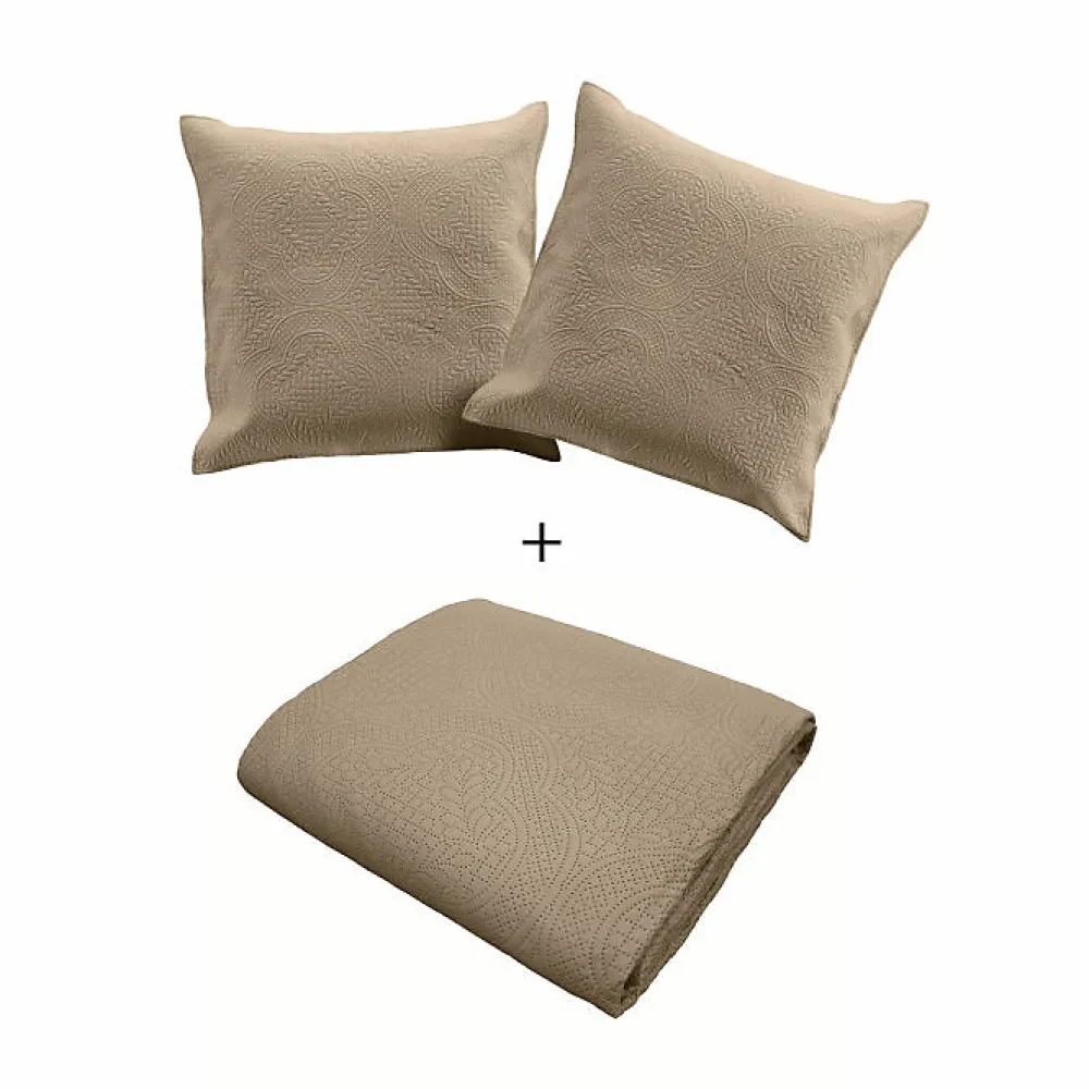 Douceur D'Intérieur Couvre lit 2p mat.+2 hc 60x60 220 x 240 cm microfibre unie romane Lin* Boutis, Couvre-Lit, Édredon