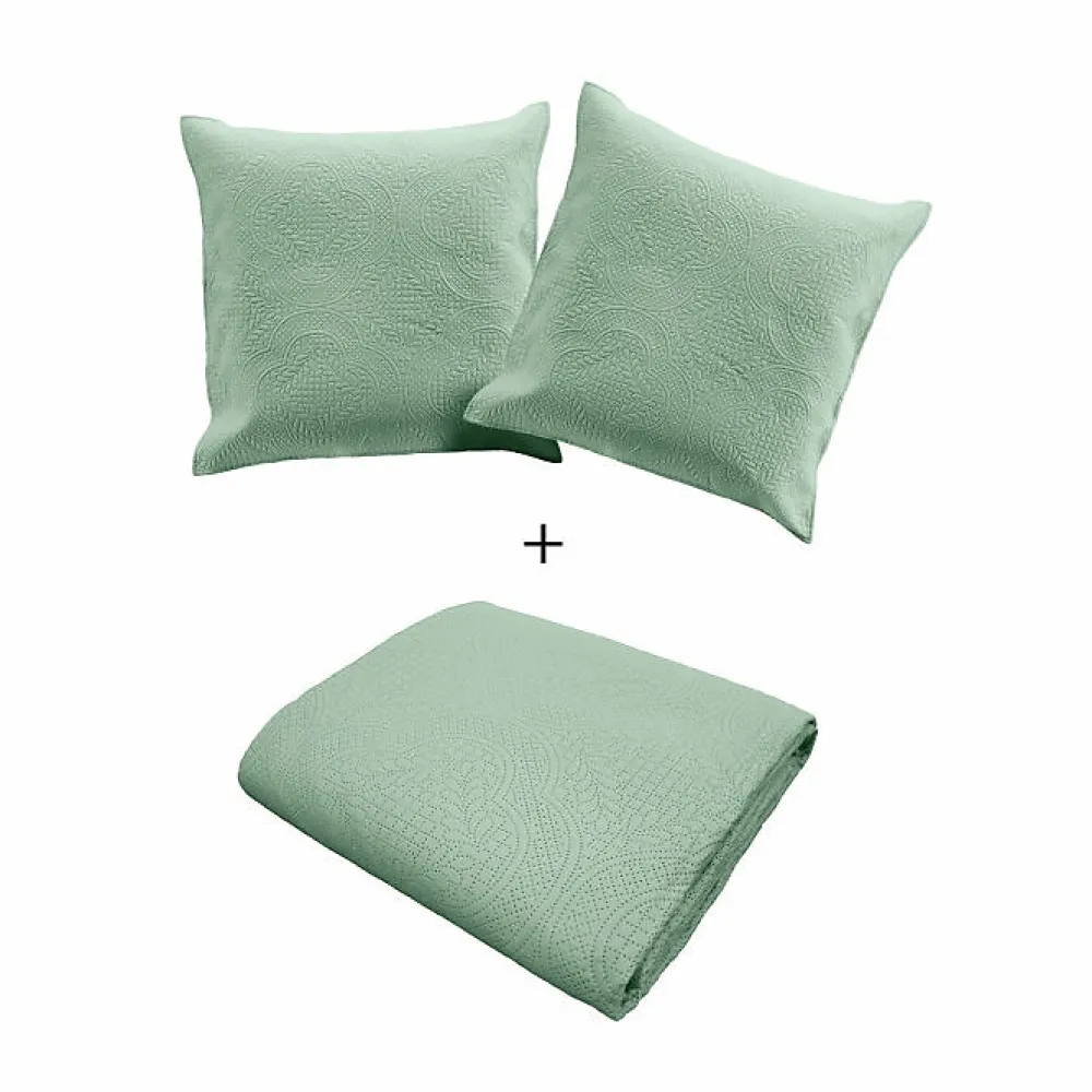 Douceur D'Intérieur Couvre lit 2p mat.+2 hc 60x60 220 x 240 cm microfibre unie romane Sauge* Boutis, Couvre-Lit, Édredon
