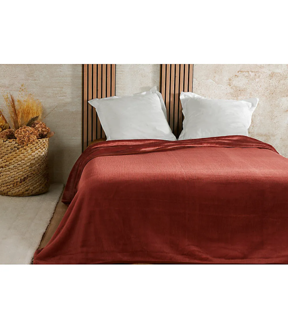 Couvre lit velours gaufré - 180x240cm - Terre cuite>Linder New