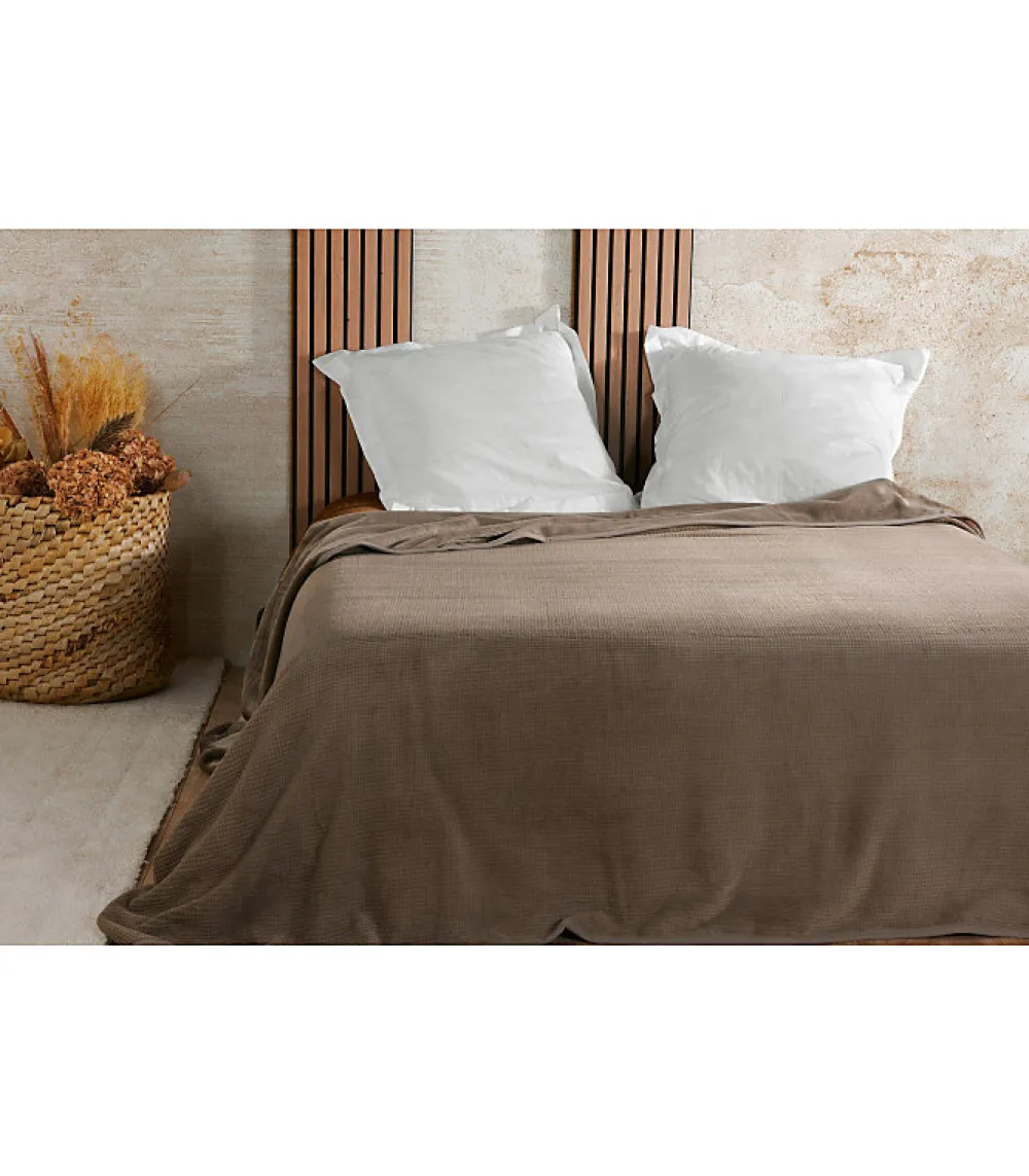 Couvre lit velours gaufré - 180x240cm - Taupe>Linder Discount