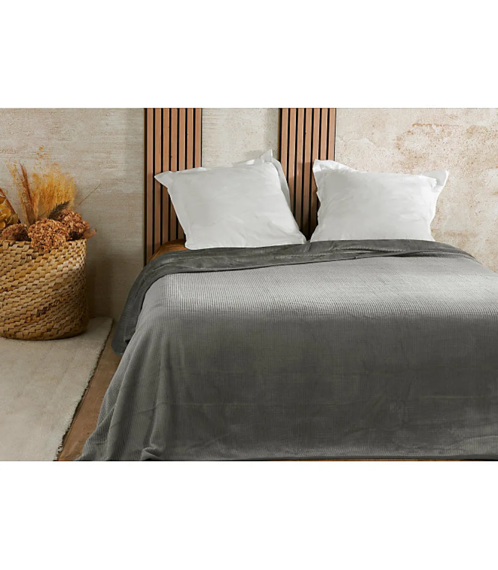 Linder Couvre lit velours gaufré - 180x240cm - Gris* Boutis, Couvre-Lit, Édredon
