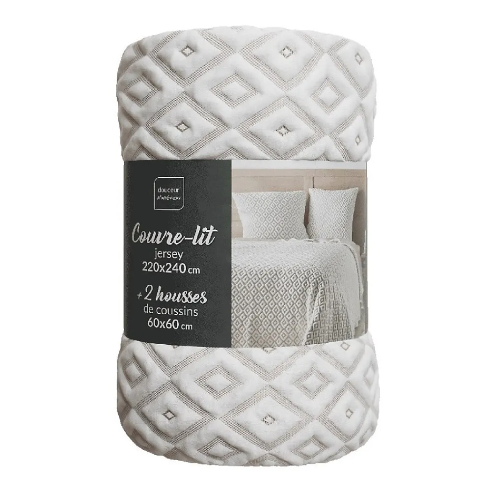 Douceur D'Intérieur Couvre-lit 2 personnes matelassé 220x240 + taies jersey microfibre Joana* Boutis, Couvre-Lit, Édredon
