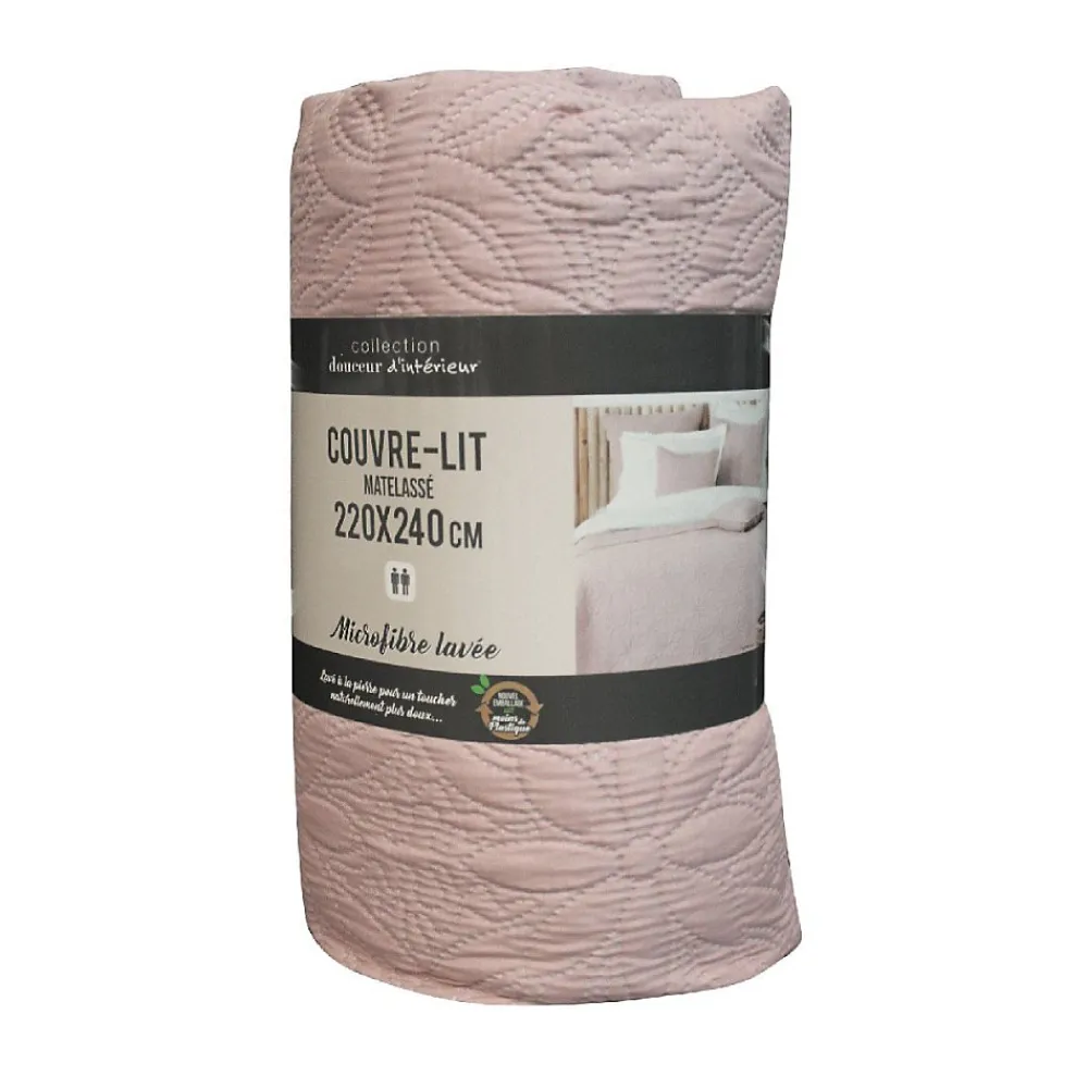 Douceur D'Intérieur Couvre-lit 2 personnes matelassé 220x240 microfibre uni Florette rose* Boutis, Couvre-Lit, Édredon