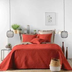 Douceur D'Intérieur Couvre-lit 2 personnes matelassé 220x240 microfibre unie Romane terracotta* Boutis, Couvre-Lit, Édredon