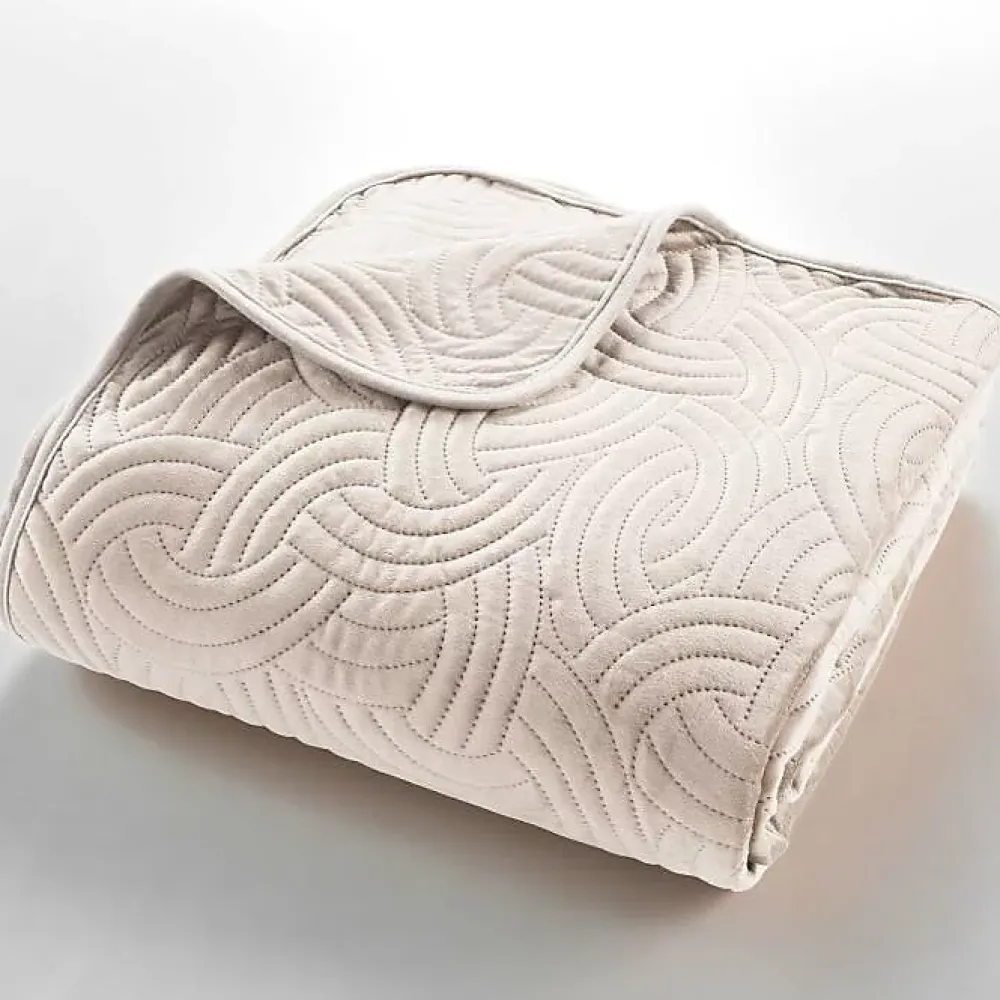 Douceur D'Intérieur Couvre-lit Velours Uni Solange 220 x 240 cm Naturel + 2 housses de coussins 60x60 cm* Boutis, Couvre-Lit, Édredon