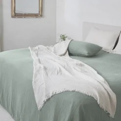 Couvre-lit 260x240 cm coton collection PAROS vert lichen>Linnea Outlet