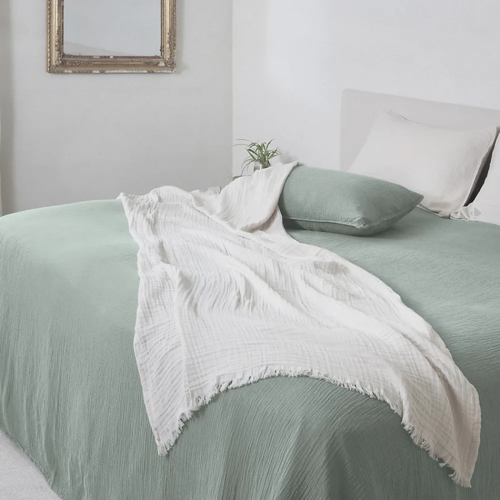 Couvre-lit 260x240 cm coton collection PAROS vert lichen>Linnea Outlet
