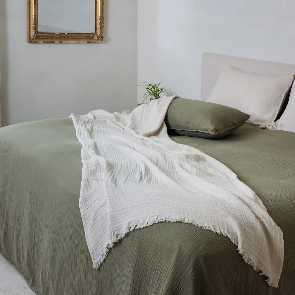 Couvre-lit 150x200 cm coton collection PAROS vert mousse>Linnea Online