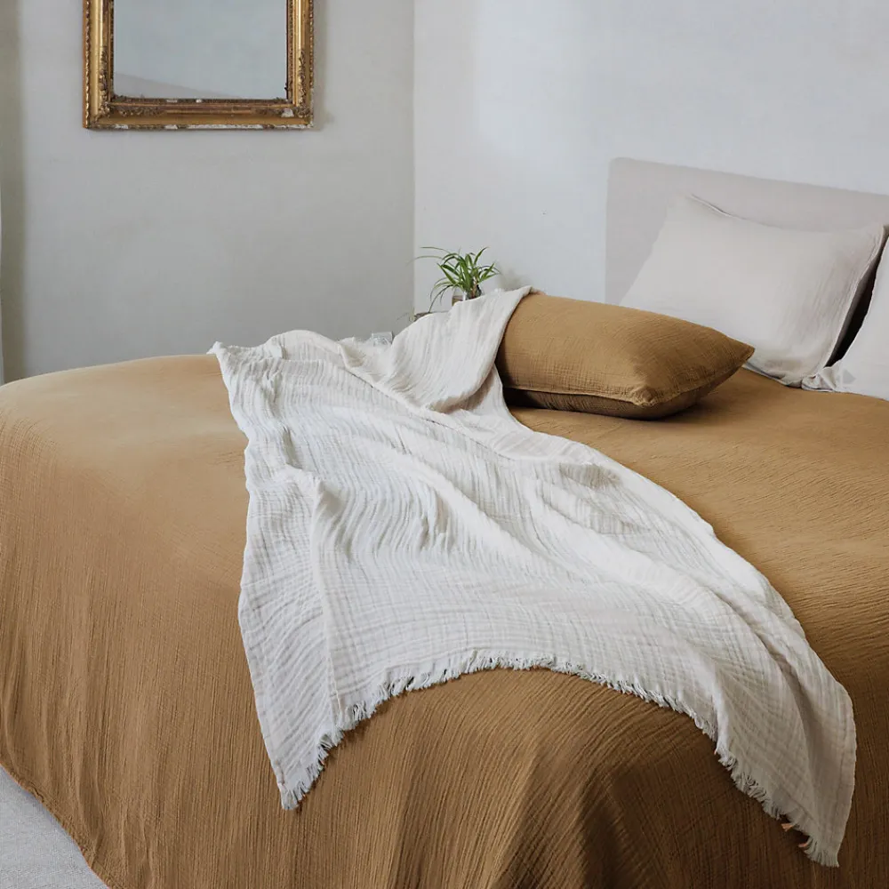 Couvre-lit 260x240 cm coton collection PAROS marron houblon>Linnea New
