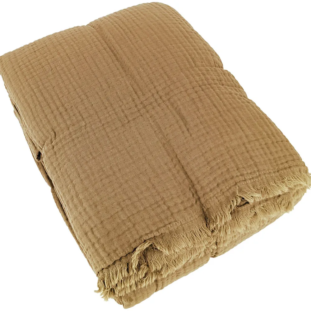 Couvre-lit 260x240 cm coton collection PAROS marron houblon>Linnea New