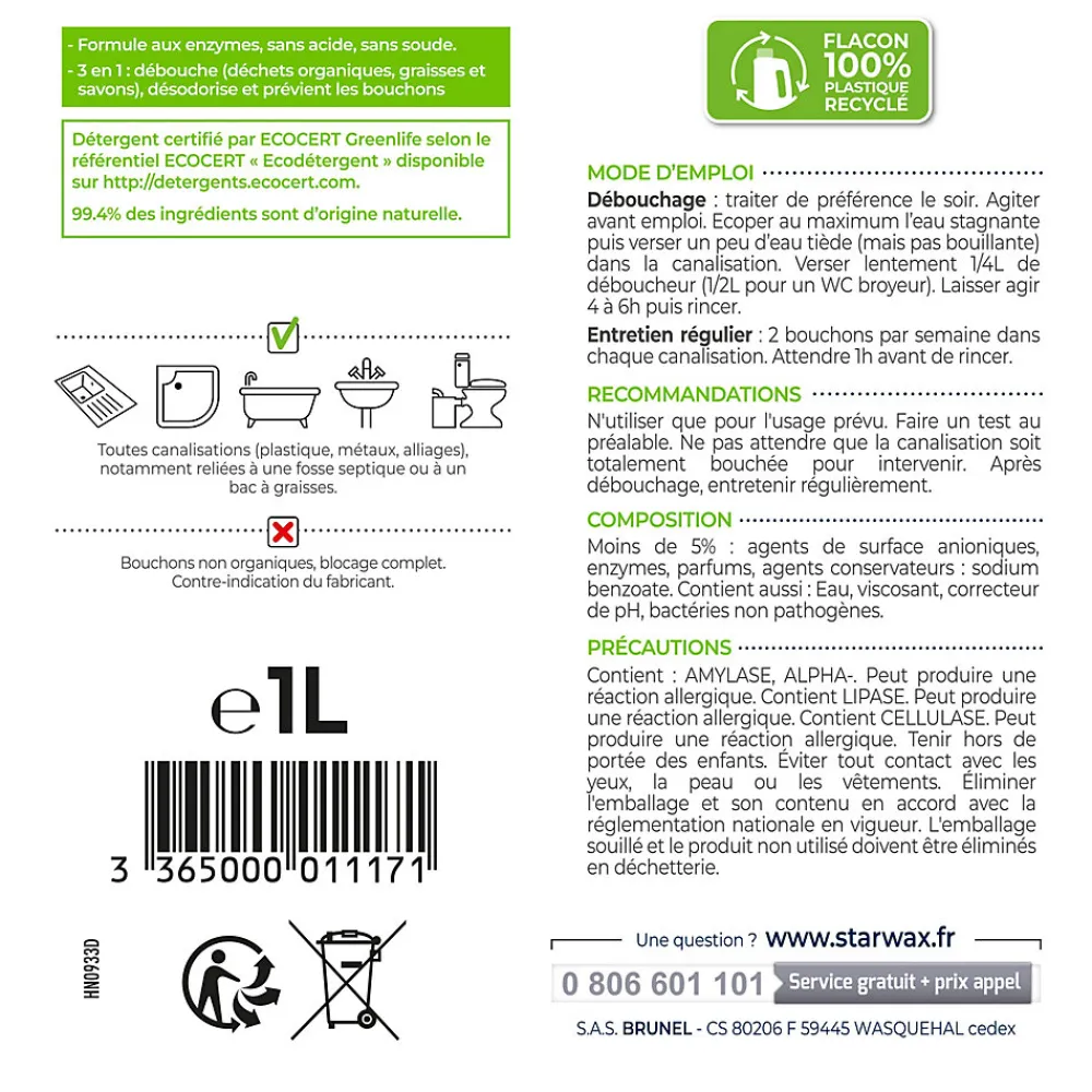 Déboucheur 3 en 1 aux enzymes SoluVert 1L>Starwax Hot