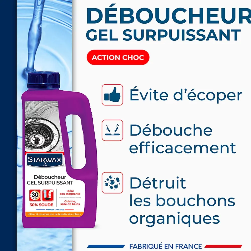 Starwax Déboucheur gel à la soude canalisations cuisine et salle de bains 1L* Déboucheur