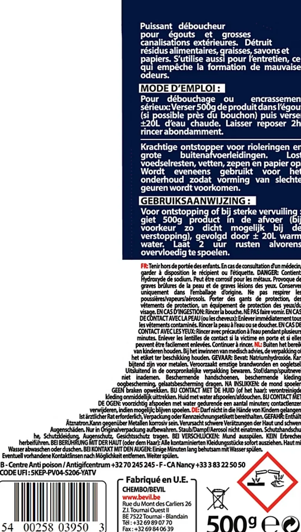 FULGURANT SANITAIRE Déboucheur égouts surpuissant Fulgurant 500g* Déboucheur