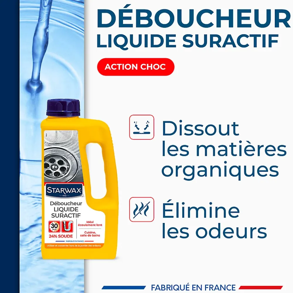 Starwax Déboucheur liquide de soude suractif 1L* Déboucheur