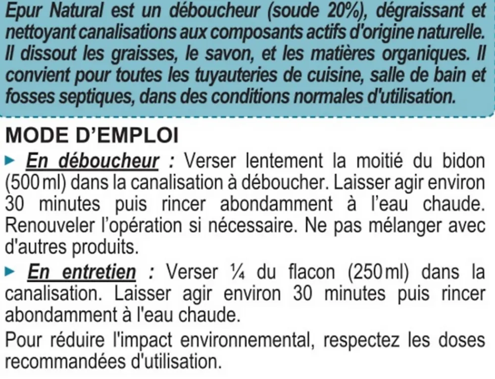 Epur Déboucheur soude pour canalisations 1L* Déboucheur