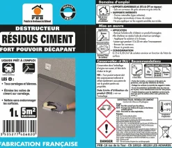 Décapant Résidus de Ciment 1L - Nettoyant Puissant Ciment et Laitance - Usage Intérieur/Extérieur sur Sols, Murs et Façades>Prb Outlet