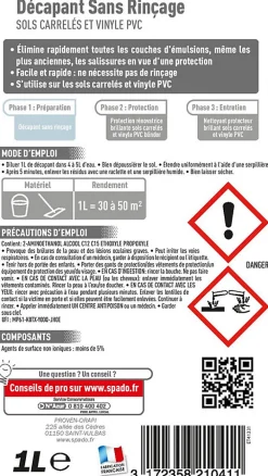 Décapant sans rinçage sols carrelés et vinyle pvc 1L>Spado Best