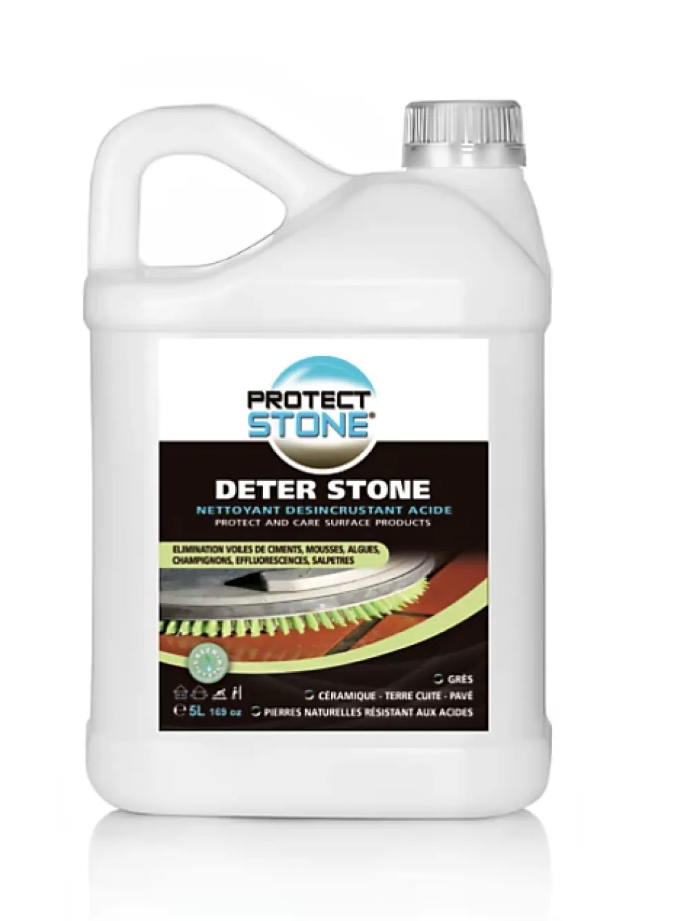 Protect stone Décapant Voile de Ciment et mousse Nettoyant puissant pour Pierre Naturelle, Marbre, Carrelage, Béton Int/Ext 5L (100m²)* Nettoyant Pour Salle De Bains