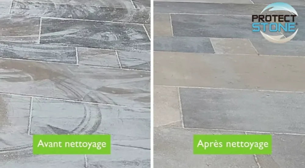 Protect stone Décapant Voile de Ciment et mousse Nettoyant puissant pour Pierre Naturelle, Marbre, Carrelage, Béton Int/Ext 5L (100m²)* Nettoyant Pour Salle De Bains