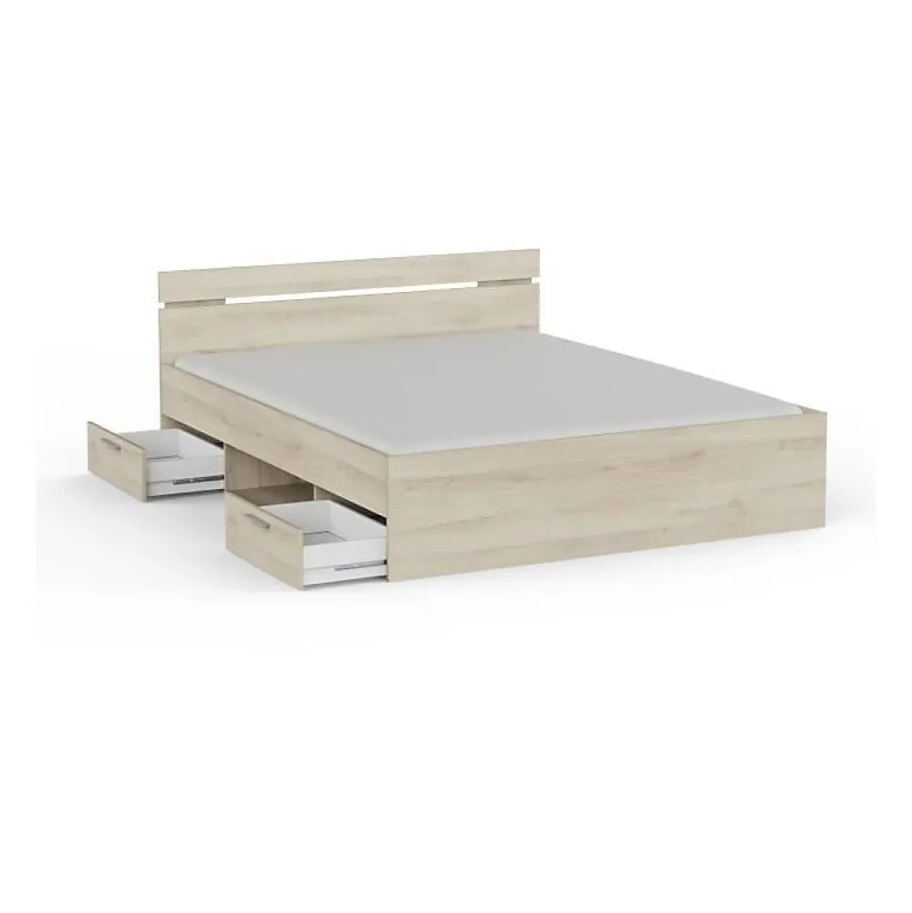 Demeyere Lit adulte MICHIGAN - 160 x 200 cm - Mulitiples rangements - Chene brossé* Lit Coffre