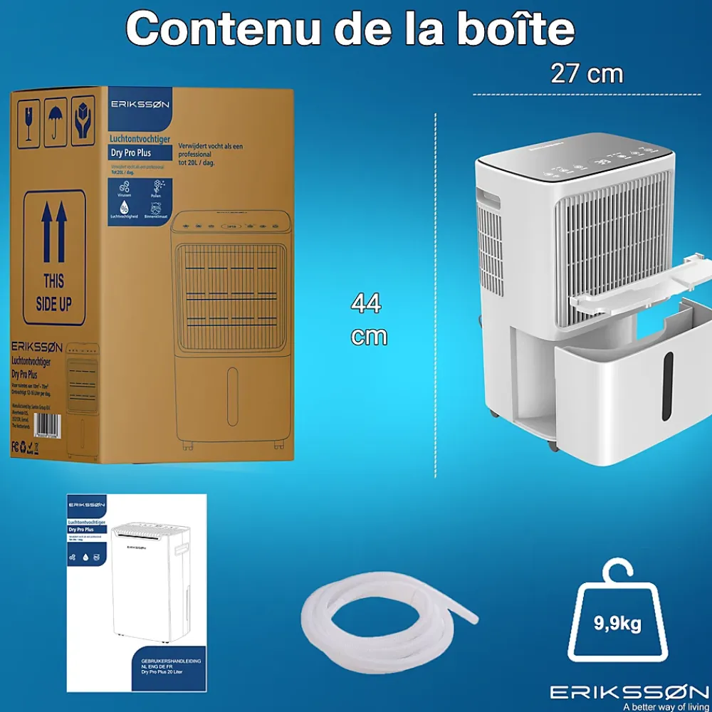 Eriksson Deshumidificateur - Dry Pro Plus - Blanc - Déshumidifie jusqu'à 16 litres par jour* Déshumidificateur D'Air