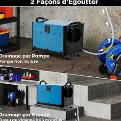 Giantex Deshumidificateur d Air Industriel 58,5L/Jour, Panneau de Contrôle, 20%-90% Humidité, 2 Méthodes Drainage Bleu* Déshumidificateur D'Air