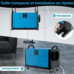 Giantex Deshumidificateur d Air Industriel 73,5L/Jour, 20%-90% Humidité, 2 Méthodes Drainage, Bleu* Déshumidificateur D'Air