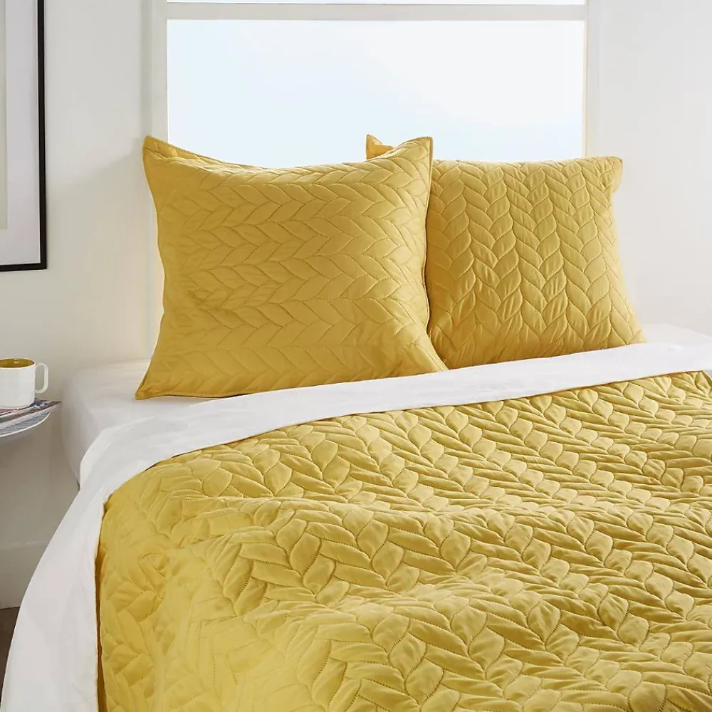 Atmosphera Créateur D'Intérieur Dessus de lit + 2 taies "Tressé" jaune moutarde - 260x240 cm - Atmosphera* Boutis, Couvre-Lit, Édredon