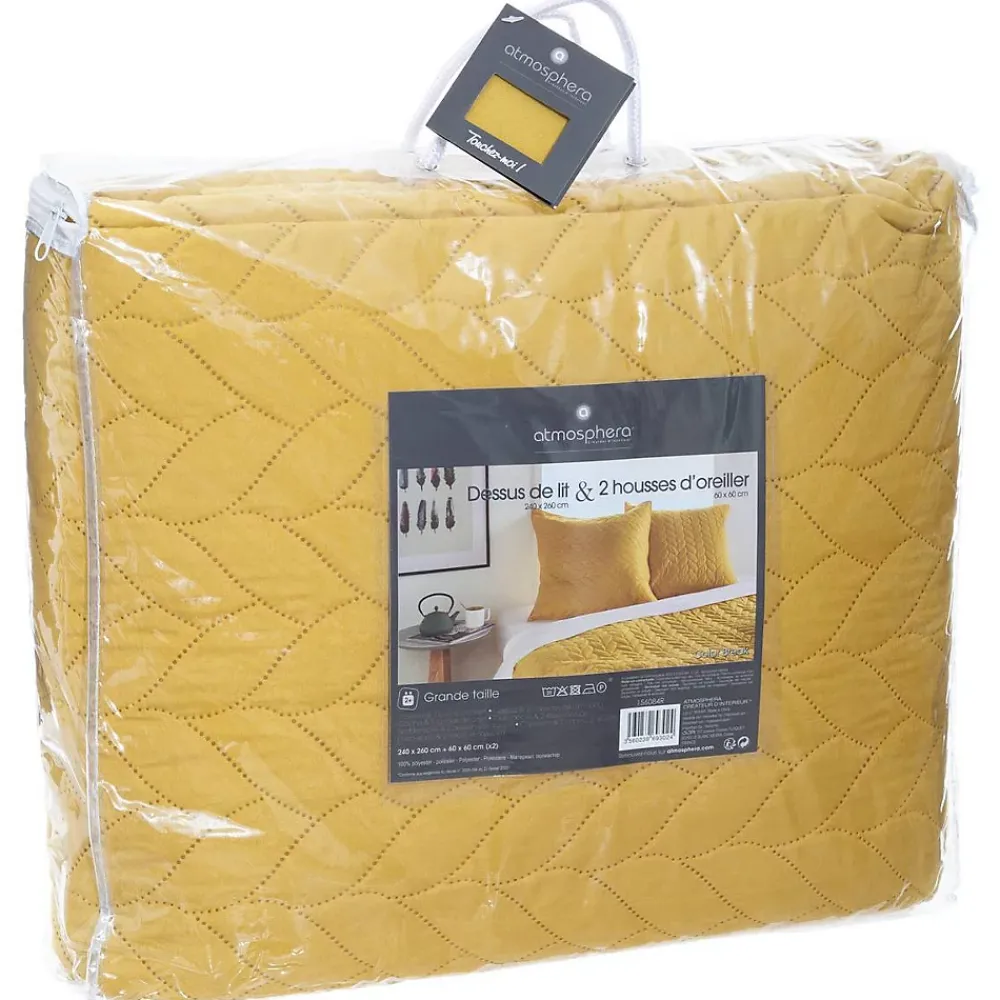 Atmosphera Créateur D'Intérieur Dessus de lit + 2 taies "Tressé" jaune moutarde - 260x240 cm - Atmosphera* Boutis, Couvre-Lit, Édredon