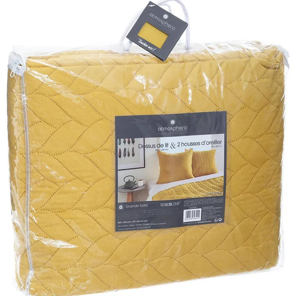 Atmosphera Créateur D'Intérieur Dessus de lit + 2 taies "Tressé" jaune moutarde - 260x240 cm - Atmosphera* Boutis, Couvre-Lit, Édredon