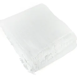 Dessus de lit frange 270x250 cm BREHAT 100% gaze de coton blanc>Linnea Discount
