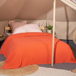 Dessus de lit réversible 180x250 cm JAIPUR coton rouge terracotta>Linnea Outlet