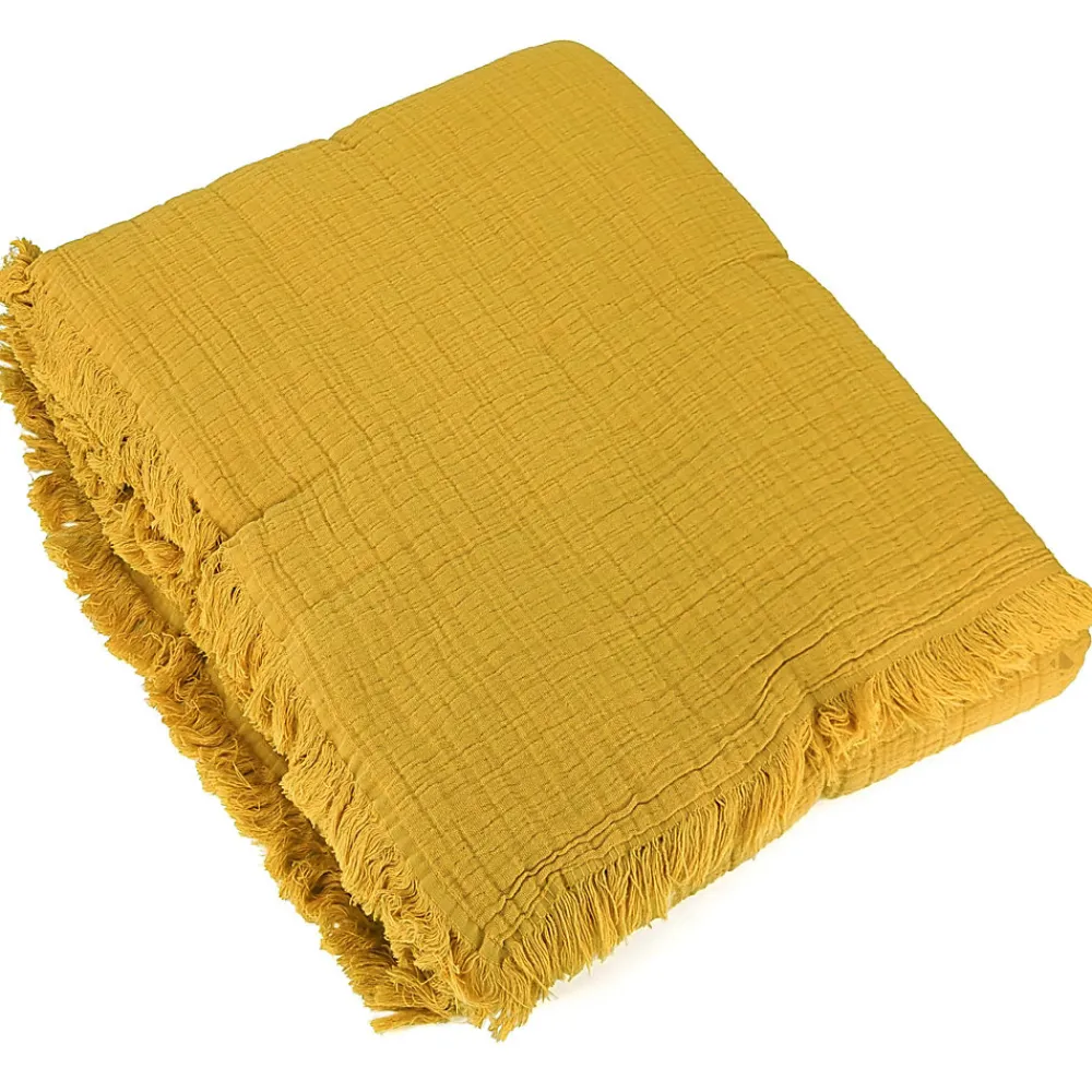 Dessus de lit 230x250 cm BREHAT 100% gaze de coton jaune miel>Linnea New