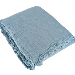 Dessus de lit 230x250 cm BREHAT 100% gaze de coton bleu orage>Linnea Best