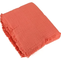 Linnea Dessus de lit 180x250 cm BREHAT 100% gaze de coton orange corail* Boutis, Couvre-Lit, Édredon