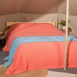 Linnea Dessus de lit 180x250 cm BREHAT 100% gaze de coton orange corail* Boutis, Couvre-Lit, Édredon