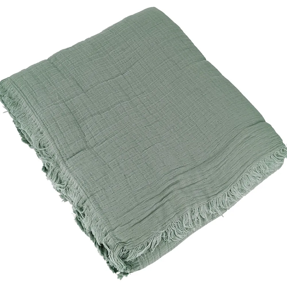 Dessus de lit 180x250 cm BREHAT 100% gaze de coton vert lichen>Linnea Clearance