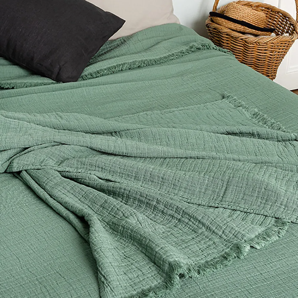 Dessus de lit 180x250 cm BREHAT 100% gaze de coton vert lichen>Linnea Clearance