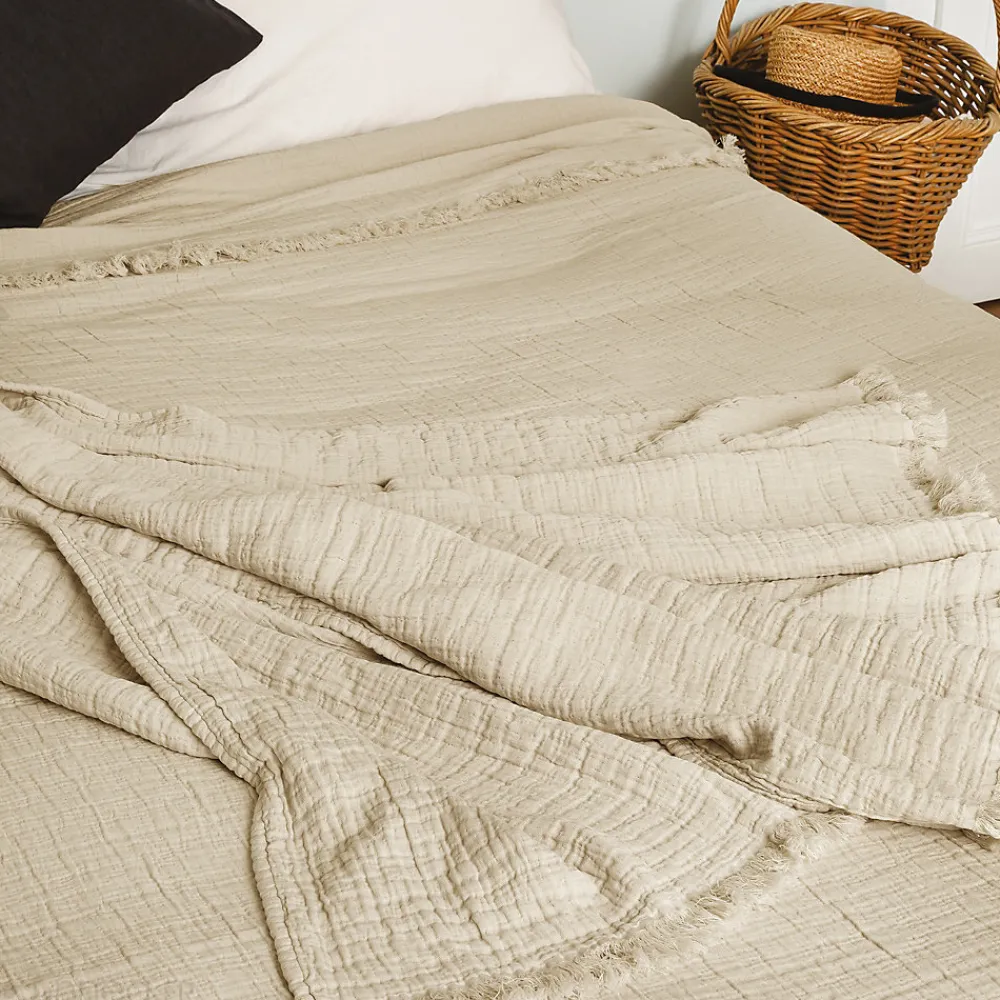 Dessus de lit 230x250 cm BREHAT 100% gaze de coton marron galet>Linnea Sale