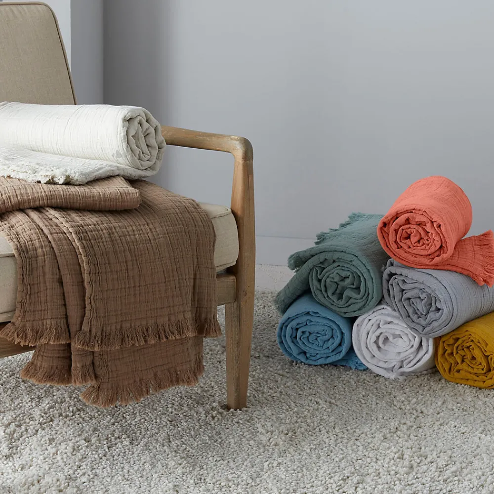 Dessus de lit 230x250 cm BREHAT 100% gaze de coton marron galet>Linnea Sale