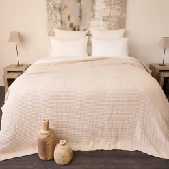 Dessus de lit 270x250 cm en coton lavé SEVILLE blanc latte>Linnea Outlet