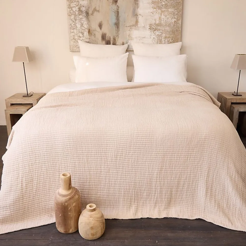 Dessus de lit 270x250 cm en coton lavé SEVILLE blanc latte>Linnea Outlet