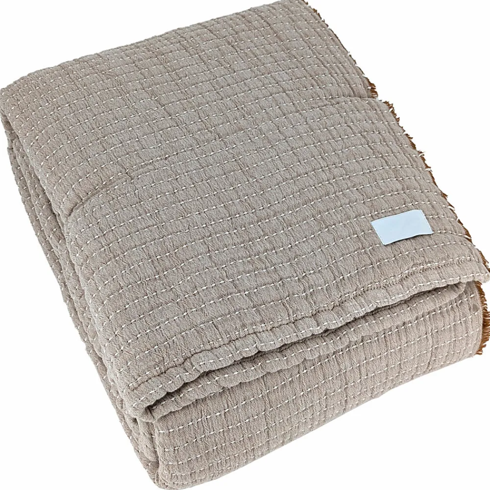 Linnea Dessus de lit 230x250 cm en coton lavé SEVILLE gris bronze* Boutis, Couvre-Lit, Édredon